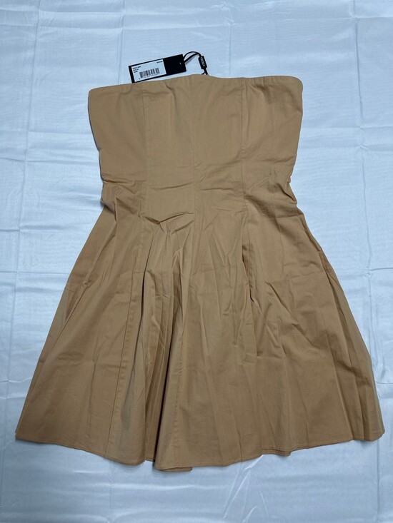 AZEEZA Dresses & Skirts - Azeeza Sable Mini Poplin Dress NWT Medium Sand Strapless Pleated Corset